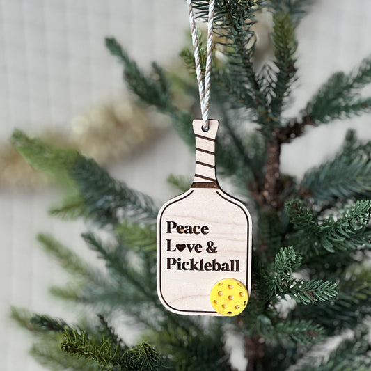 Pickleball Ornament: "Peace, Love, & Pickleball"