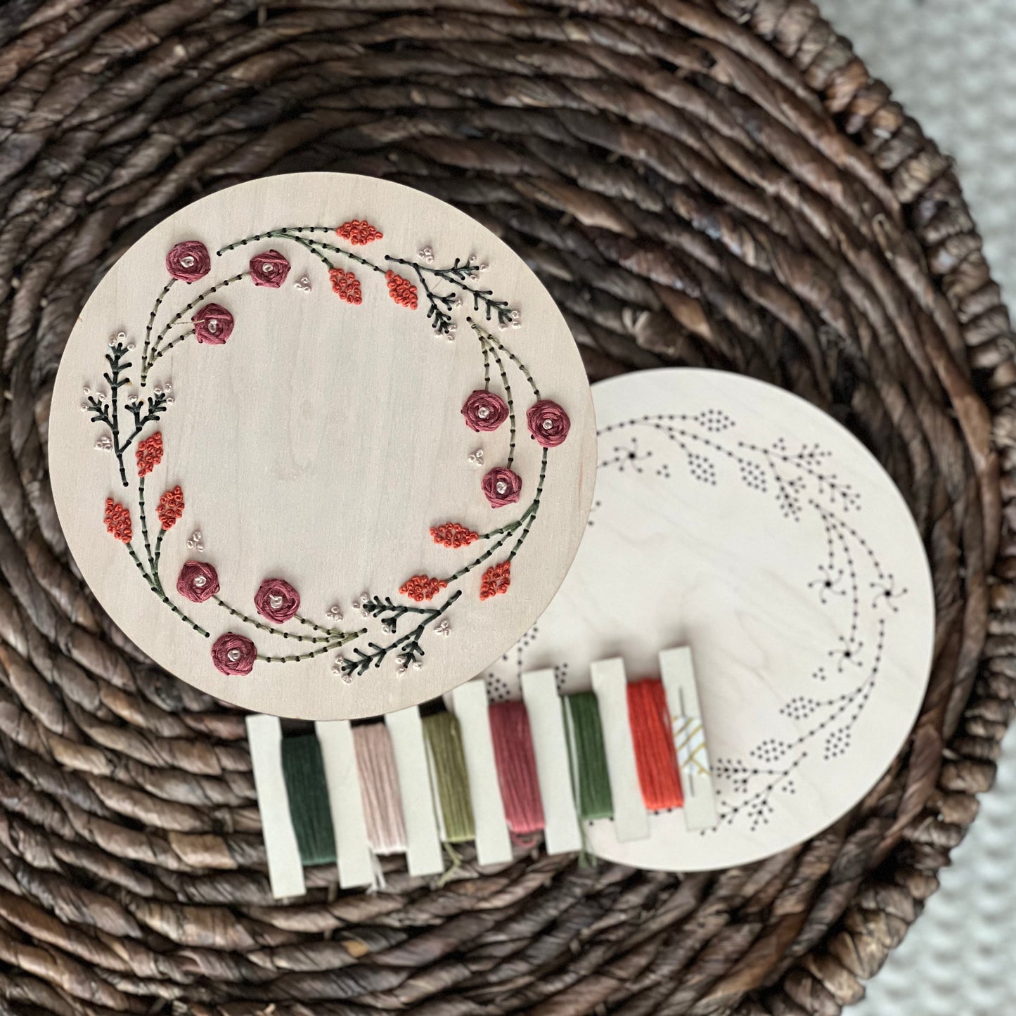 Fall Wreath Wood Embroidery