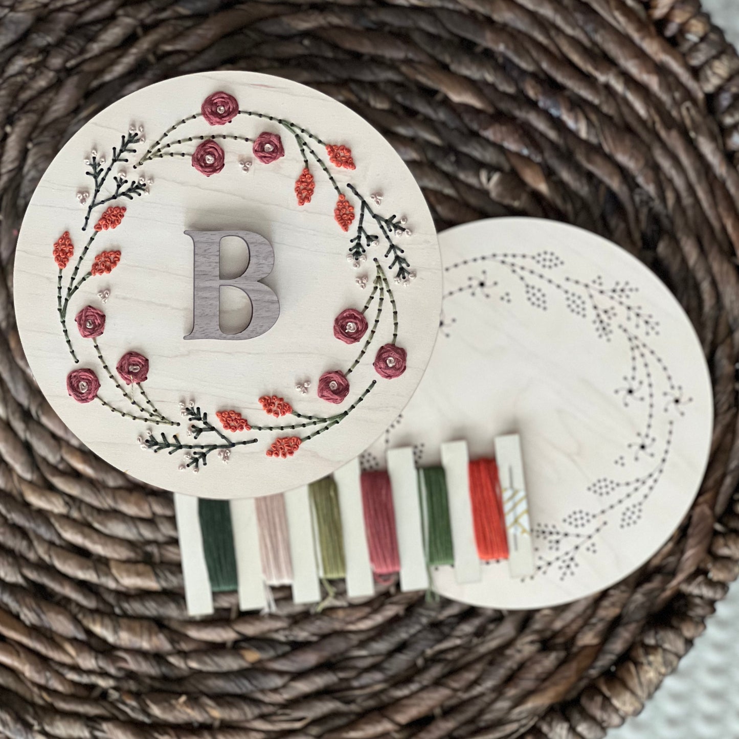 Fall Wreath Wood Embroidery