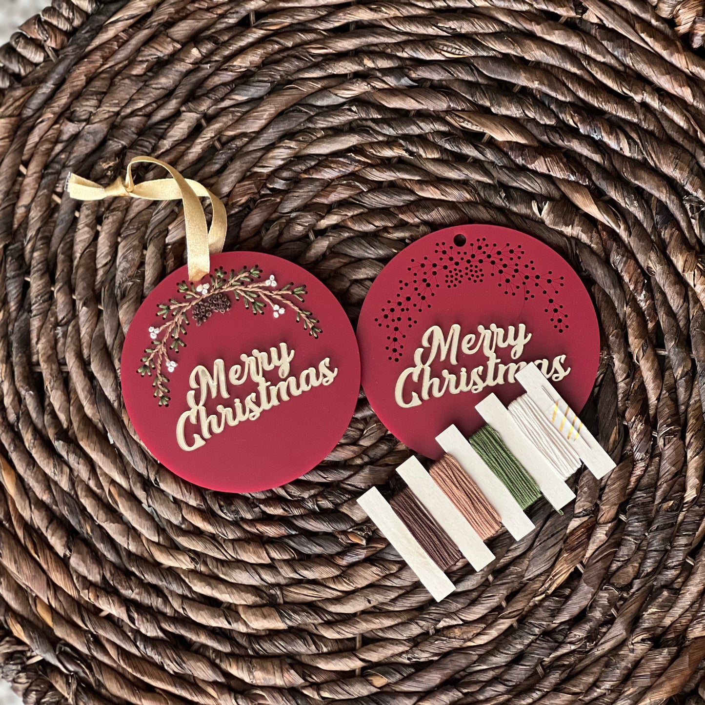 Merry Christmas Embroidery Ornament on Acrylic