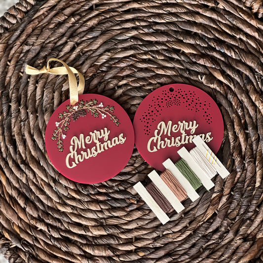 Merry Christmas Embroidery Ornament on Acrylic