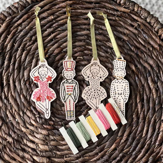 Nutcracker Ornament Set Embroidery on Wood
