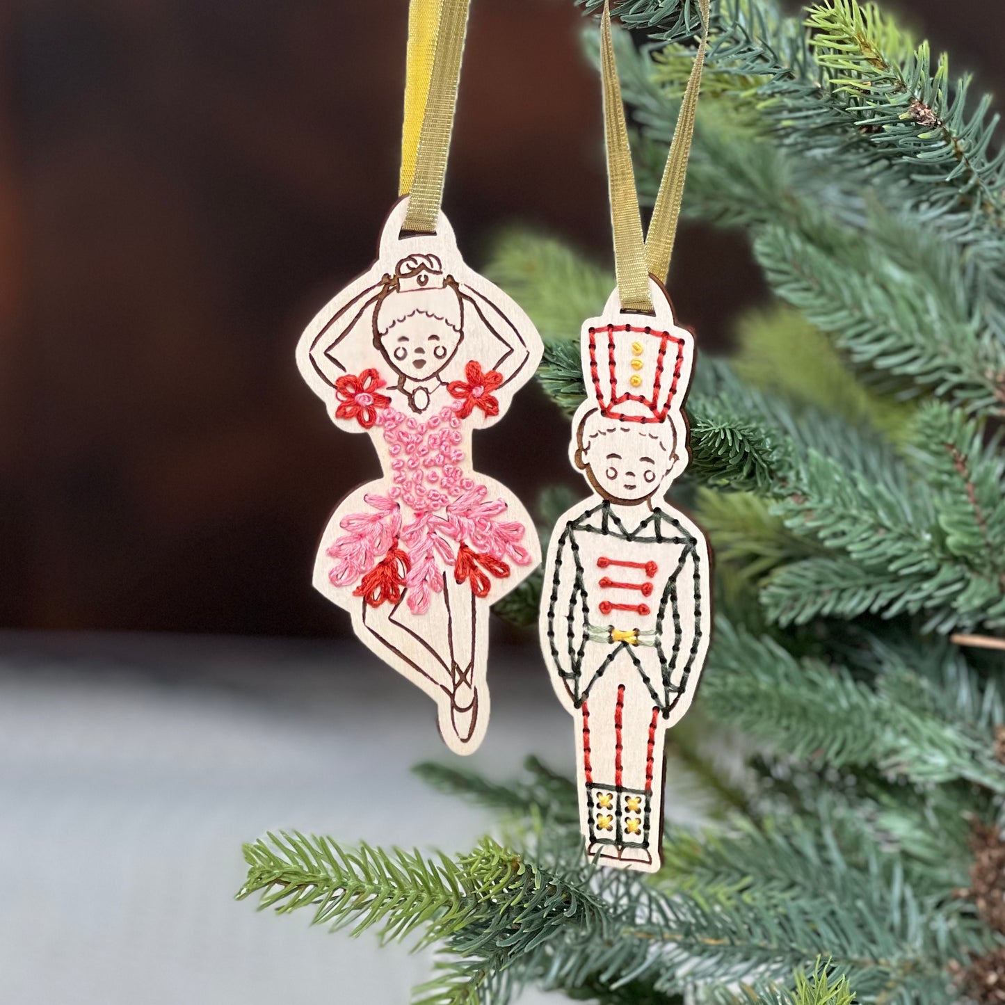 Nutcracker Ornament Set Embroidery on Wood