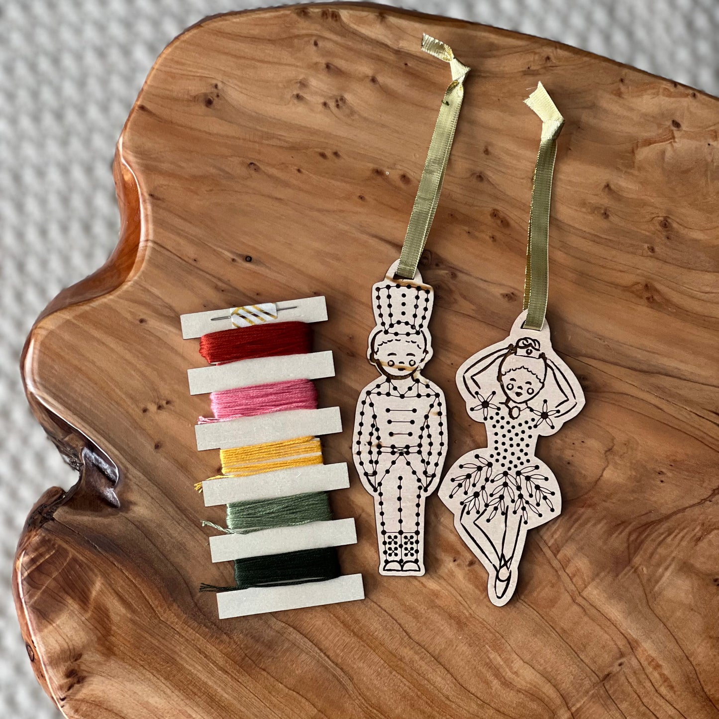 Nutcracker Ornament Set Embroidery on Wood