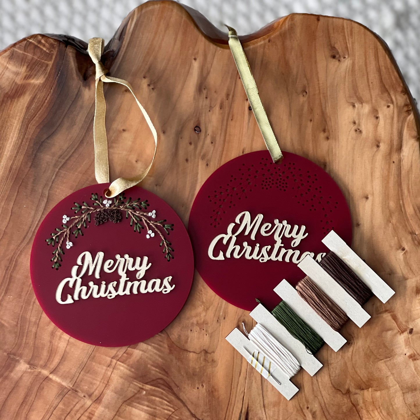 Merry Christmas Embroidery Ornament on Acrylic