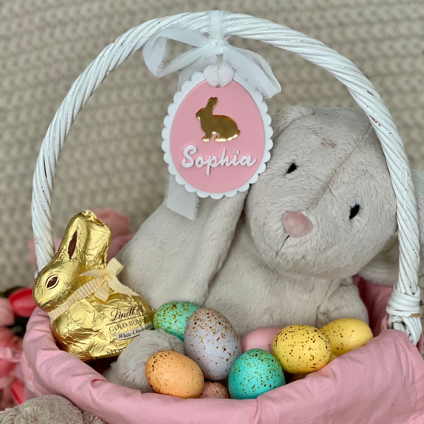 Scalloped Easter Egg Basket Tag: Bunny