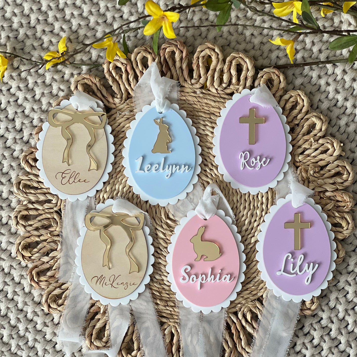 Scalloped Easter Egg Basket Tag: Cross