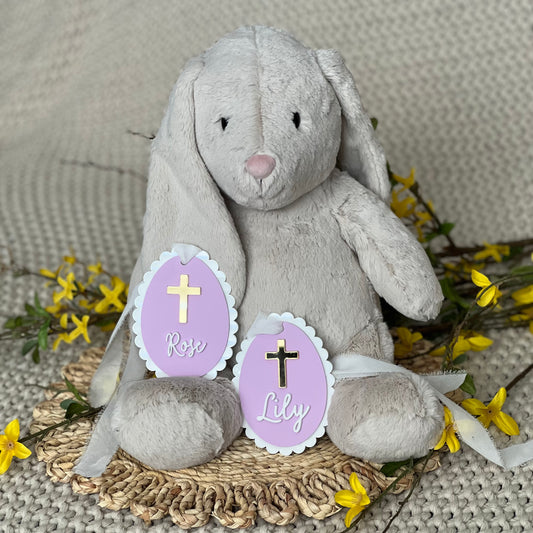 Scalloped Easter Egg Basket Tag: Cross